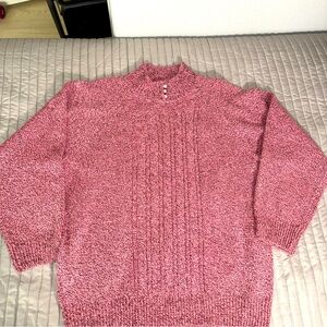 Karen Scott women’s mock neck, cable knit pullover pink sweater size XL